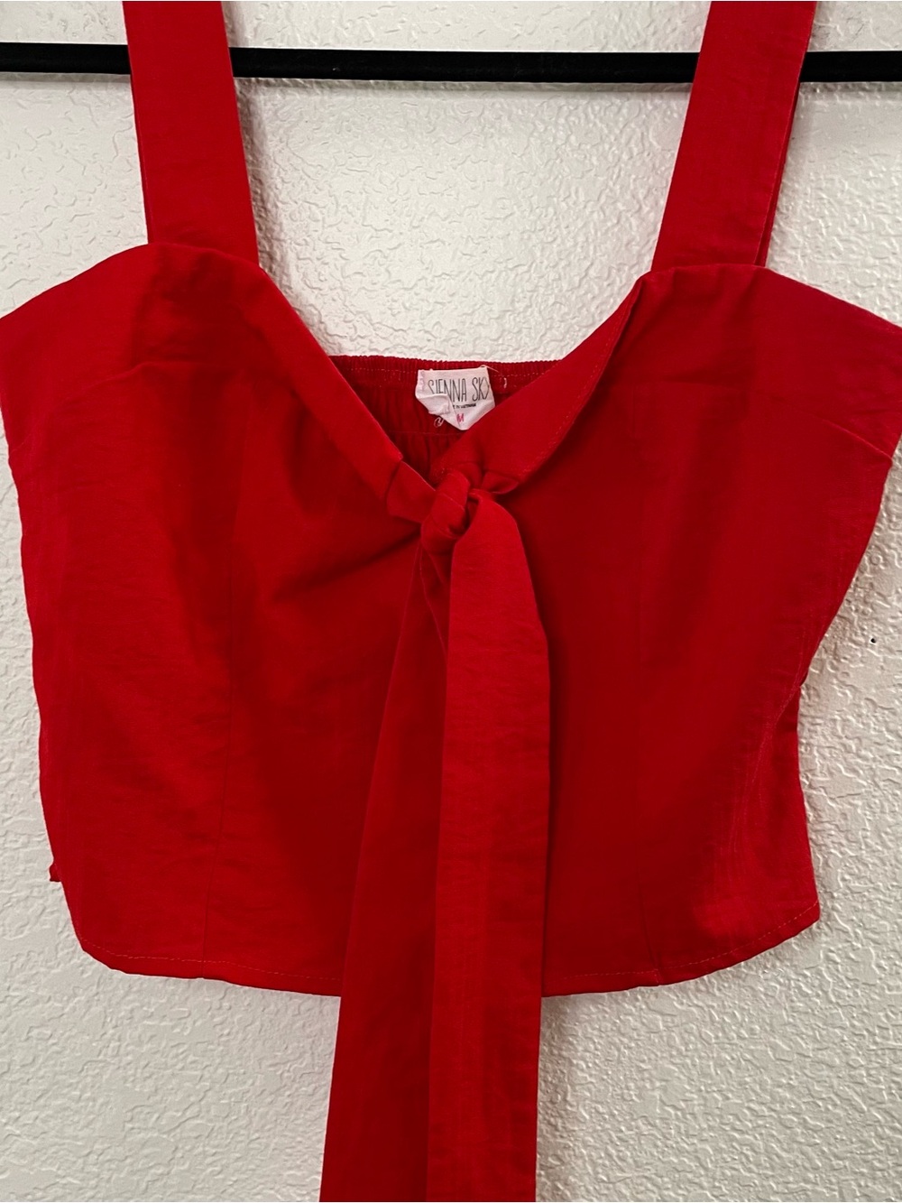 Sienna Sky Cherry Red Tie Front Smocked Back Crop Tank Top | Medium - Picture 3 of 7